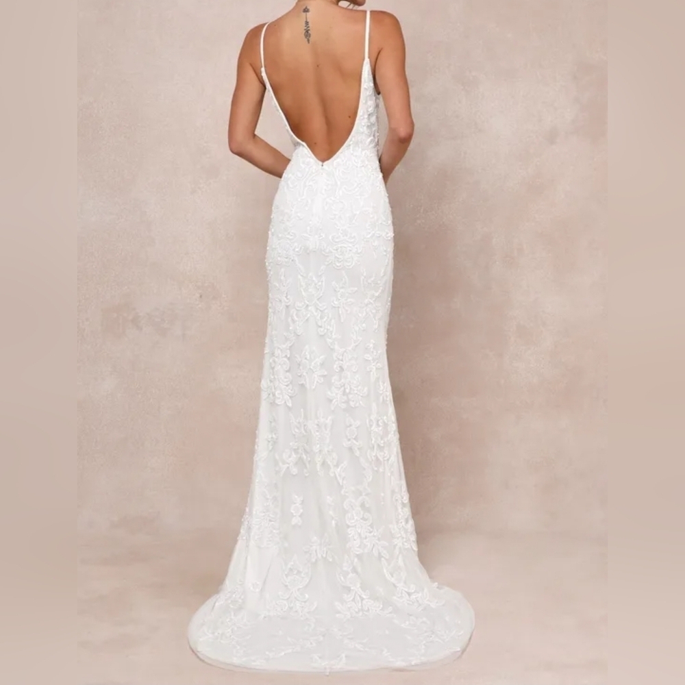 Lulus Everlasting Passion White Sequin Beaded Backless Maxi Wedding Dress - Picture 5 of 16